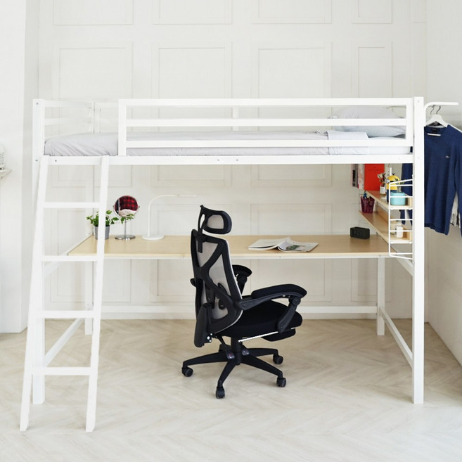 일루일루 코모드i 스퀘어 책상 벙커침대 SS 철제 성인 2층 수납 학생 올인원, 프레임+LEDBar조명, 아이보리