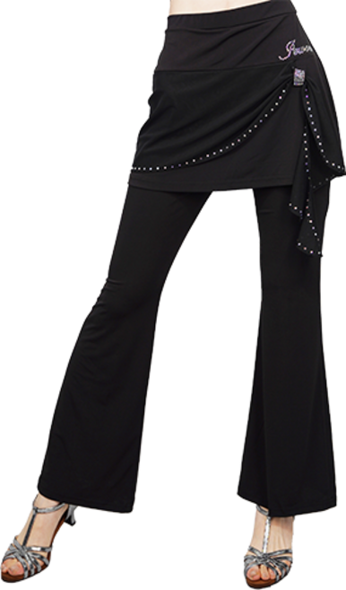 팔색조 댄스복 / 반짝반짝 예쁜 랩바지 / 다양한 디자인 /스포츠댄스 /장구 라인 난타 / 신축성좋은 편한 바지/연습복 행사복 단체복(55~88), 블랙(BLACK), 보석 프릴꼬리 랩 팬츠