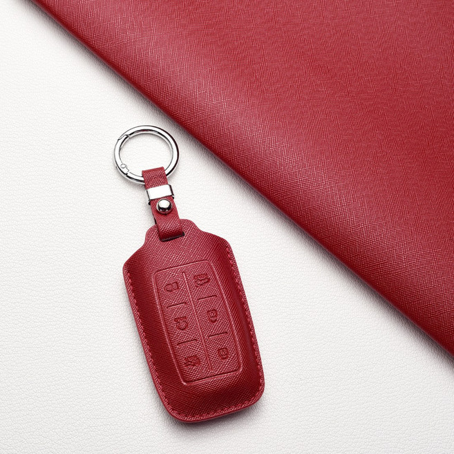 제네시스 차량용 키커버 (G70/EQ900/G80/G90/GV70/GV80 호환) - 고급 양가죽 내구성, 제네시스 B6 타입(6버튼), 진홍색