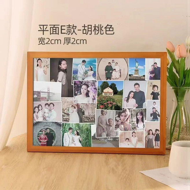 實木懷舊大相框 復古老照片掛牆展示框, 1個, E款--胡桃色 高透面板 防塵更清晰,30寸  放50.2x75.2cm  掛