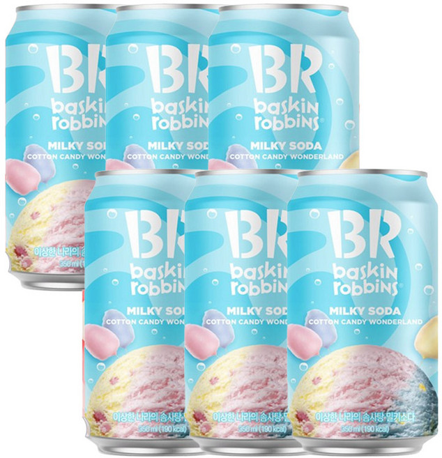 배스킨라빈스 이상한 나라의 솜사탕 밀키 소다, 350ml, 6개