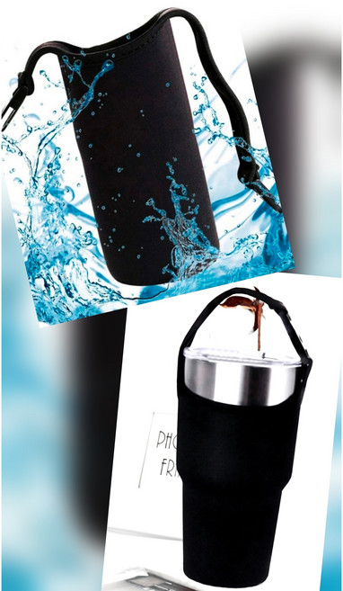 레이스버블 텀블러 손잡이 파우치 물병 보틀 가방 대형 (900ml), 블랙, 1개