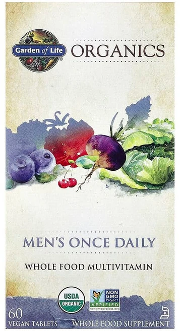 Garden of Life Organics 매일 한 번 복용하는 남성용 비건 정제 60정 GOL-11767, 1개 - 쿠팡