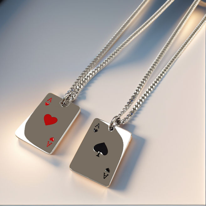 디에나모 써지컬스틸 트럼프카드목걸이 하트A 스페이스A