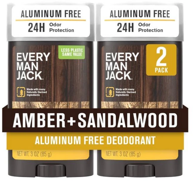 에브리 맨 잭 앰버 + 샌달우드 남성용 데오드란트 - 모든 피부 타입을 위한 알루미늄 프리 데오드란트로 신선함을 유지하세요 냄새 분쇄 오래 지속되며 천연 성분 포함 3온스(2, 1개, 85g - 쿠팡