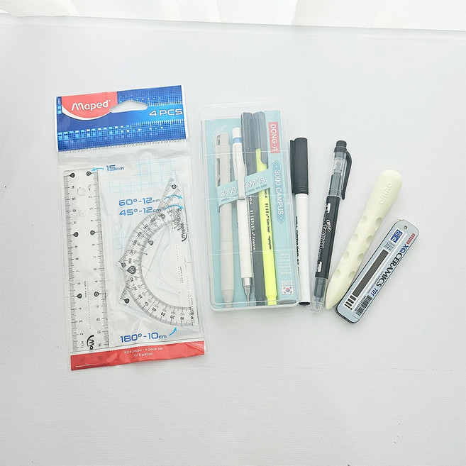 필기구 세트 각도기 자 샤프 볼펜, 1세트, 투명