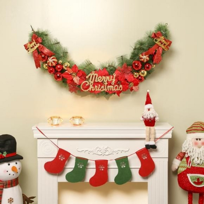 플로리 크리스마스 가랜드(솔잎) 산타 파티 행사 사슴 장식 에펠 성탄 연말 루돌프 선물, 1개, 상세페이지 참조