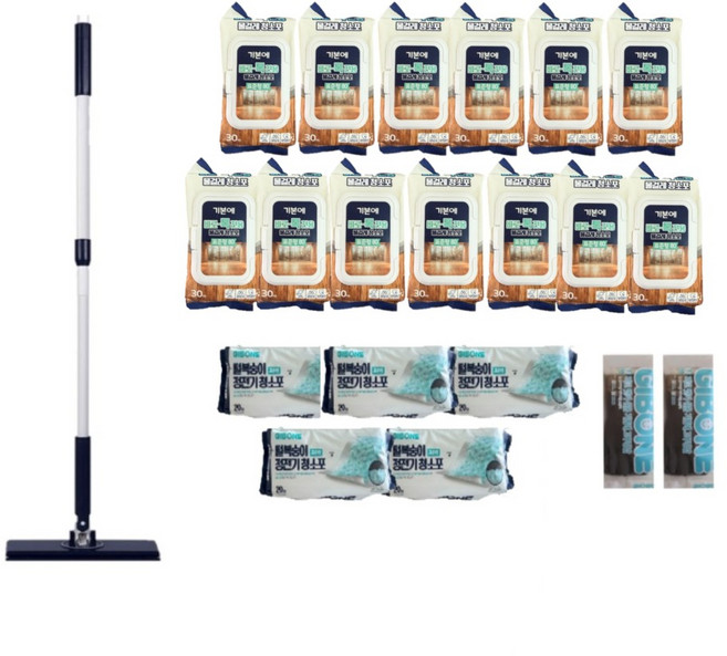 [기본에] 바로톡 밀대걸레1개+물걸레청소포13팩+정전기청소포5팩+고무장갑2개, 1개