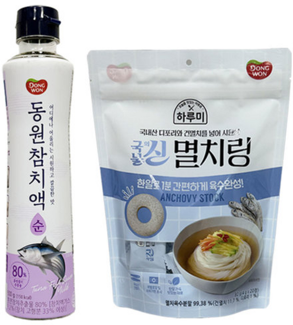 동원 국물의신 멸치 입+참치액 순 소스 세트 액젓 육수 코인, 20개, 500g