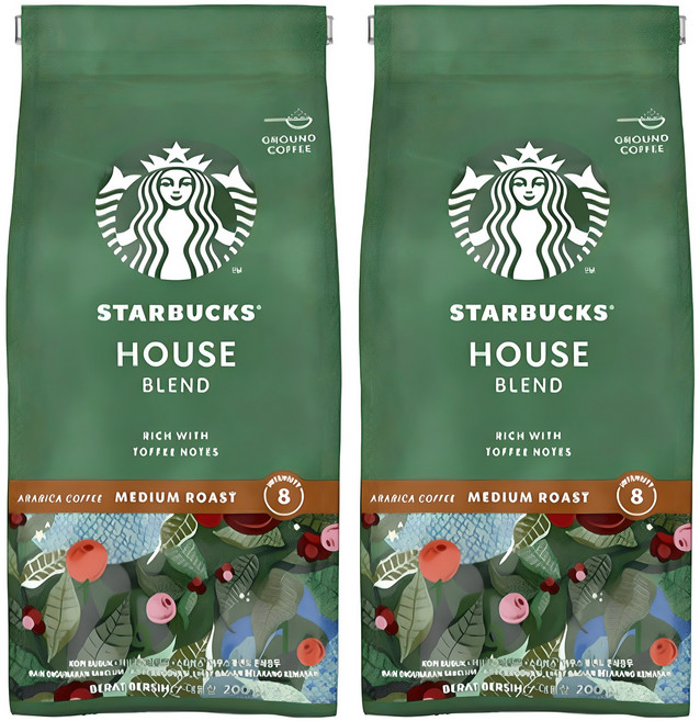 스타벅스 하우스 블렌드 미디엄 로스트 토피넛 분쇄 커피, 2개, 200g