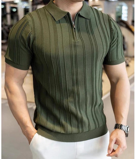 AURALA 남자 여름 오버핏 카라티 반팔 니트티 빅사이즈 무지 머슬핏 반팔 니트 티셔츠