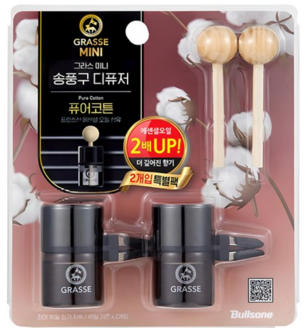 불스원 그라스 미니 송풍구 차량용 디퓨저 10ml, 퓨어코튼 (10ml), 1개