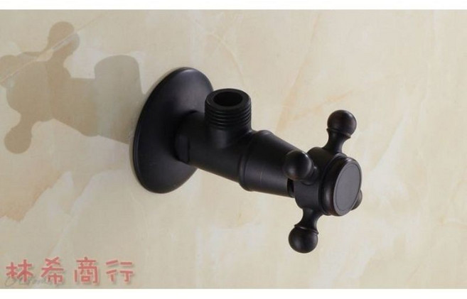 三通 黑古銅色 全銅復古三角凡爾 - 冷熱水龍頭止水閥, 1個, 標準版