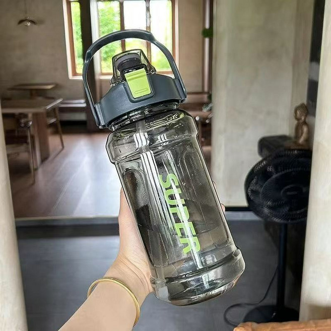 超大容量太空杯夏季便攜高顏值水杯男女健身運動2L杯吸管, 1個, 1L, 1500ml黑灰色:單杯+貼紙+3D貼紙+杯刷吸管刷
