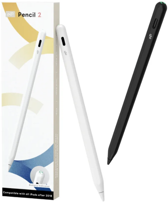 eiP Pencil 2 適用於iPad的觸控筆 超耐磨筆尖 無線充電 傾斜感壓 操作簡單, 白色, 1個