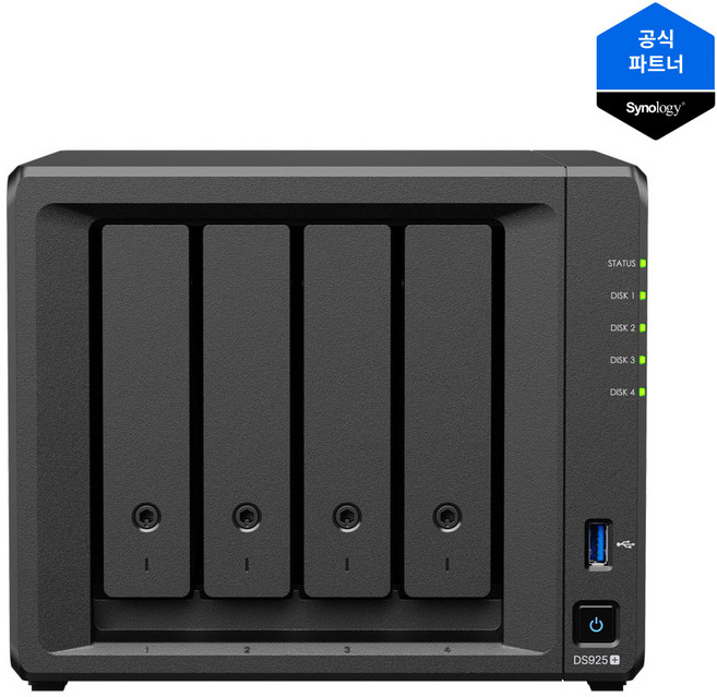 시놀로지 DS925+ 100% 64TB 16TBX4EA 시놀로지 HAT3310 (초기설정 무료원격지원) 2.5GBE X2 LAN포트 4베이 AMD V1500B 쿼드코어 CPU
