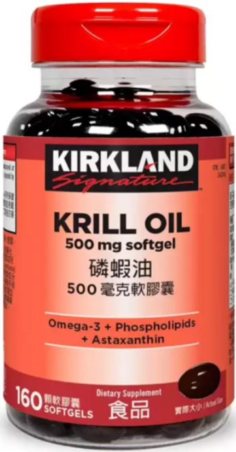 KIRKLAND SIGNATURE 科克蘭 磷蝦油 500毫克軟膠囊 Omega-3 + Phospholipids + Astaxanthin, 1個