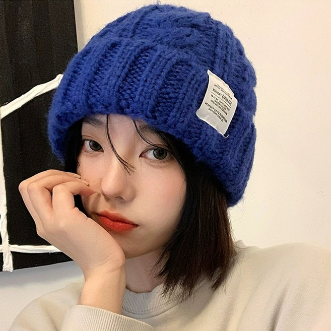 미즈코스 꽈배기 패치 니트 롱비니 모자 뜨개 비니 도톰 골지