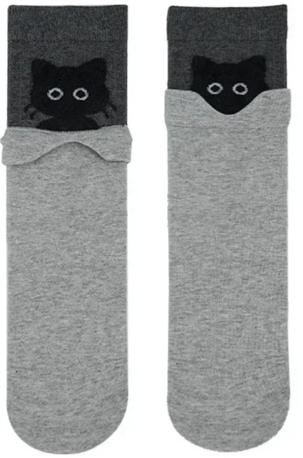 가을 겨울 귀여운 만화 고양이 중목 양말 여성 남성용 하라주쿠 블랙 캣 프린트 면 따뜻한 플로어 양말 재