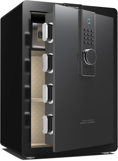 PYHO 사무용 소형 금고 지문+비밀번호+열쇠 금고, 블랙 45CM