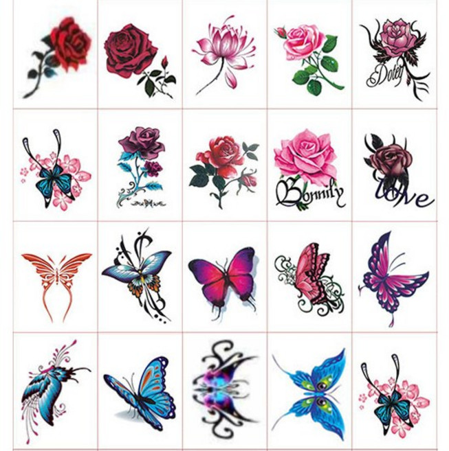 셀프 미니 타투스티커 20종 플라워 나비 타투 50종, 1개, 타투스티커 플라워 나비 20종
