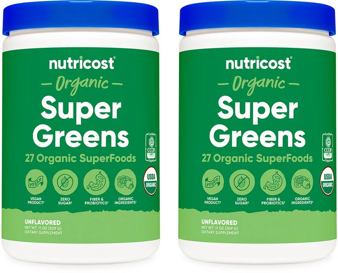 뉴트리코스트 오가닉 슈퍼 그린즈 파우더 30회분 무맛 2병, 2개, 309g - 쿠팡
