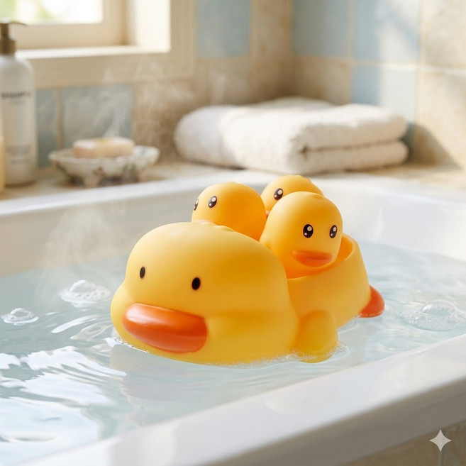 985유아장난감 무독성 아기 목욕 오리 러버덕 삑삑이 셋트 유아 물놀이 장난감, 1개, 오리가족