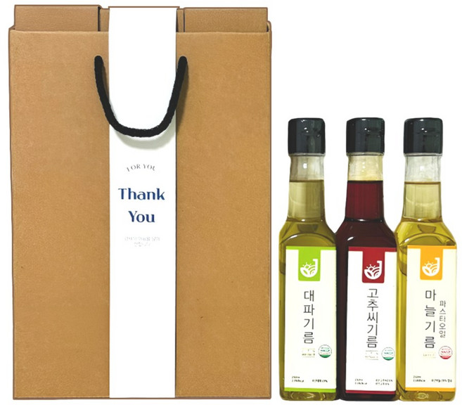 장터엔 3종 선물세트(대파기름 고추씨기름 파스타마늘오일 250ml), 참기름+들기름+대파기름, 페트250ml, 1개