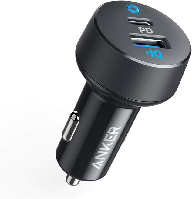 USB C 차량용 충전기 Anker 32W 2단자 C타입 차량용 소형 충전기 20W 전력 공급 및 12W PowerIQ 파워드라이브 PD 2 LED 포함, Black, A2720013
