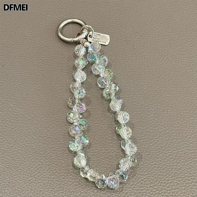 DFMEI 高級感奢華手機掛繩短款水滴水晶掛鏈手工串珠手腕鏈手提防丟掛飾, 1個, 白色水晶手機鏈:如圖