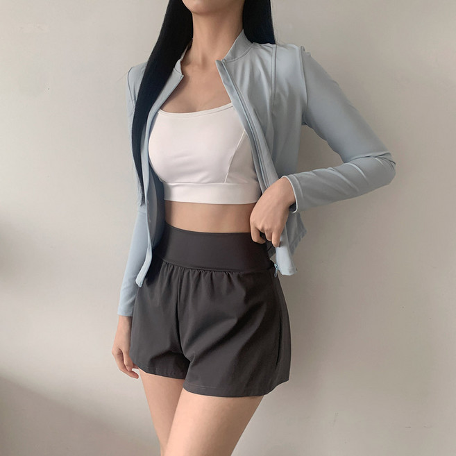 [4피스SET] 크리즈 긴팔 집업 반바지 래쉬가드 수영복, 소라