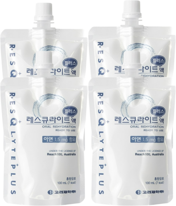 [건강기원] 레스큐라이트 플러스액 수분 보충 전해질 미네랄 충전, 4개, 100ml