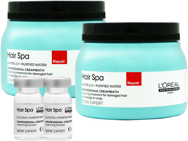 [로레알] 헤어 스파 리페어링 크림바스 490g + 헤어스파 앰플 8ml 2개 랜덤