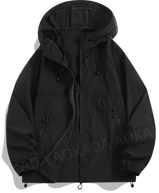 AOKADA 남녀공용 쿨링 아이스 후드 집업 자외선차단 바람막이 냉감 윈드브레이커, 블랙