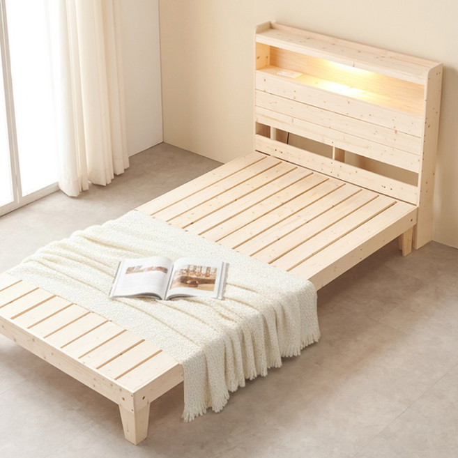 아씨방가구 LED 원목마루 평상형침대 프레임SS, 내추럴