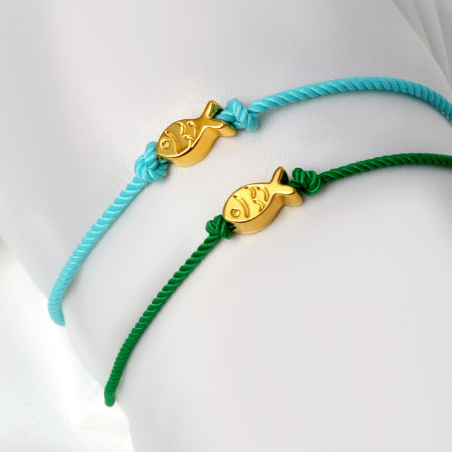 [러브넛] 순금 행운 럭키 피쉬 스트링 매듭 끈 팔찌 2종 택1