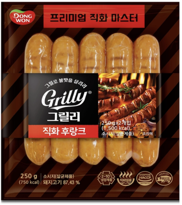 불맛 동원 에프엔비 그릴리 직화 후랑크 250g x 6개 1.5kg 캠핑 소시지 통살, 1세트