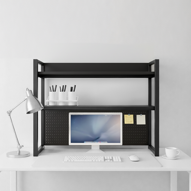 이엔비 타공판 책상 정리 선반, 2단, 블랙