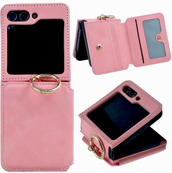 미블룸 갤럭시 z플립 카드수납 3장 핑거링 가죽 폰케이스