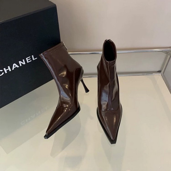 尖頭細跟短靴 簡約純色高跟女靴