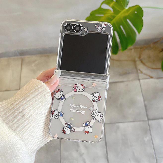 얌코 휴대폰케이스 갤럭시 z플립7 z플립4 z플립5 z플립6 힌지보호 투명 맥세이프 케이스 둘러친 고양이