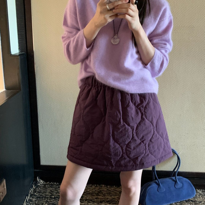 여성용 미니 면 스커트 가을 겨울 캐주얼 오버핏 도톰 치마 패션 슬림핏 밴딩 하이웨스트 A라인 패딩 스커트 YHY