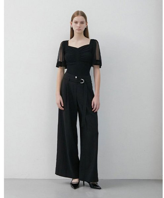 에고이스트 우븐 소매 페미닌 반팔 니트 풀오버 ER3KH761 1045281