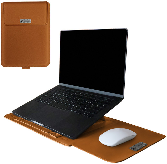 이코노미쿠스 거치대겸용 맥북 LG그램 삼성 13인치 15인치 16인치 17인치 노트북 파우치 커버 가죽, 브라운, 1개