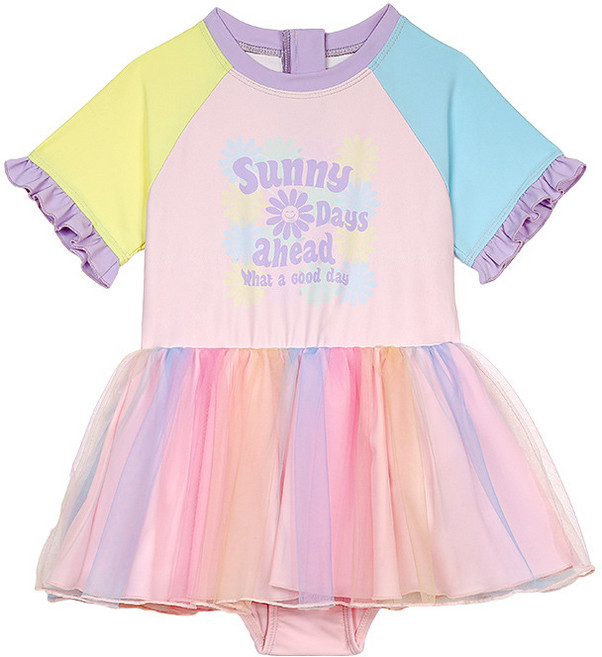 아동 여아용 배색 원피스 수영복