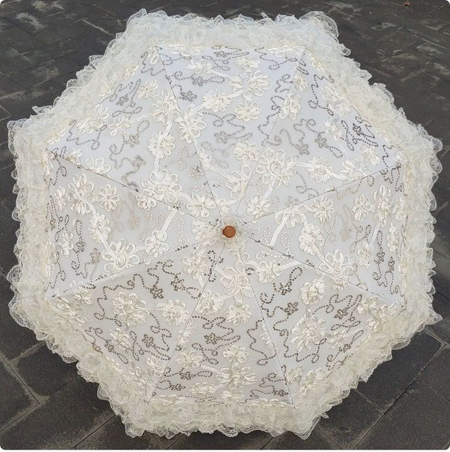 레이스 자수 공주풍 일본 코스프레 양산 양 꽃 자외선차단 접이식 우산 핑크 블랙