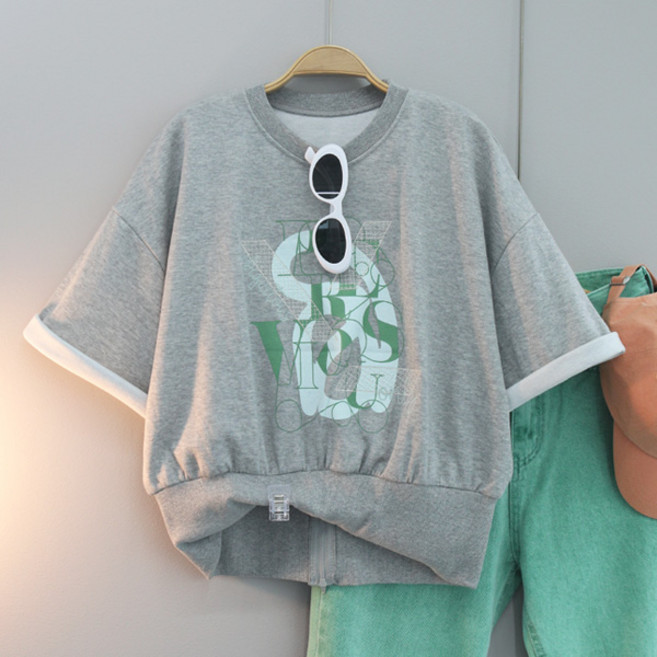 달콩 여성 바닐라자수지퍼맨투맨 크롭티 반팔맨투맨