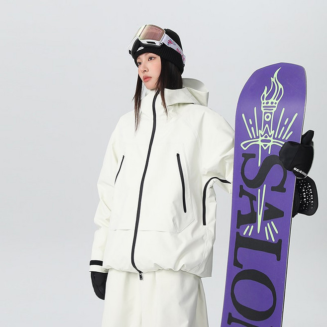 디얼픽 보드복브랜드 스노보드 겨울 스키 단열 방수, 1개, 치즈화이트 상의
