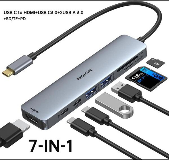 MOKiN 9 in 1 트리플 디스플레이 멀티포트 USB C 어댑터HDMI 4K 2개 디스플레이포트 USB 3개 100W PD MacBook Pro용 도킹 스테이션 포함, [00] 7 IN 1(HDMI USB3.0