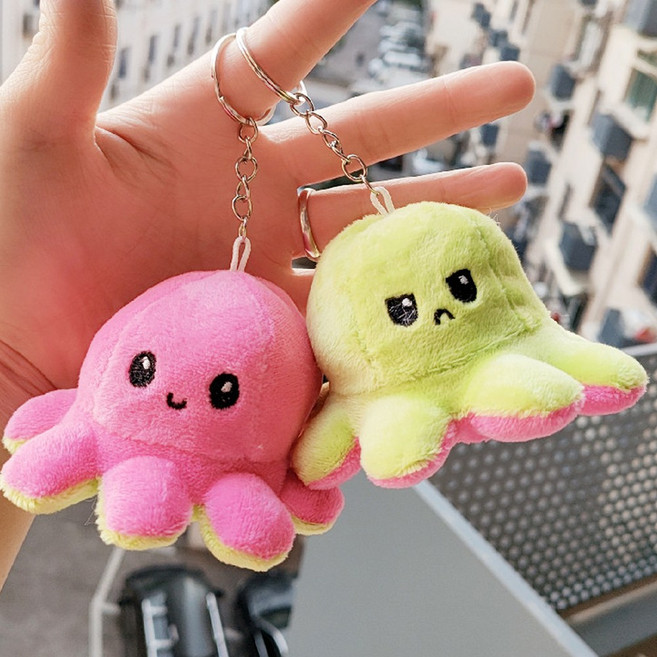 반전 문어 키링 10cm 양면표정 캐릭터 열쇠고리 가방고리, 1개